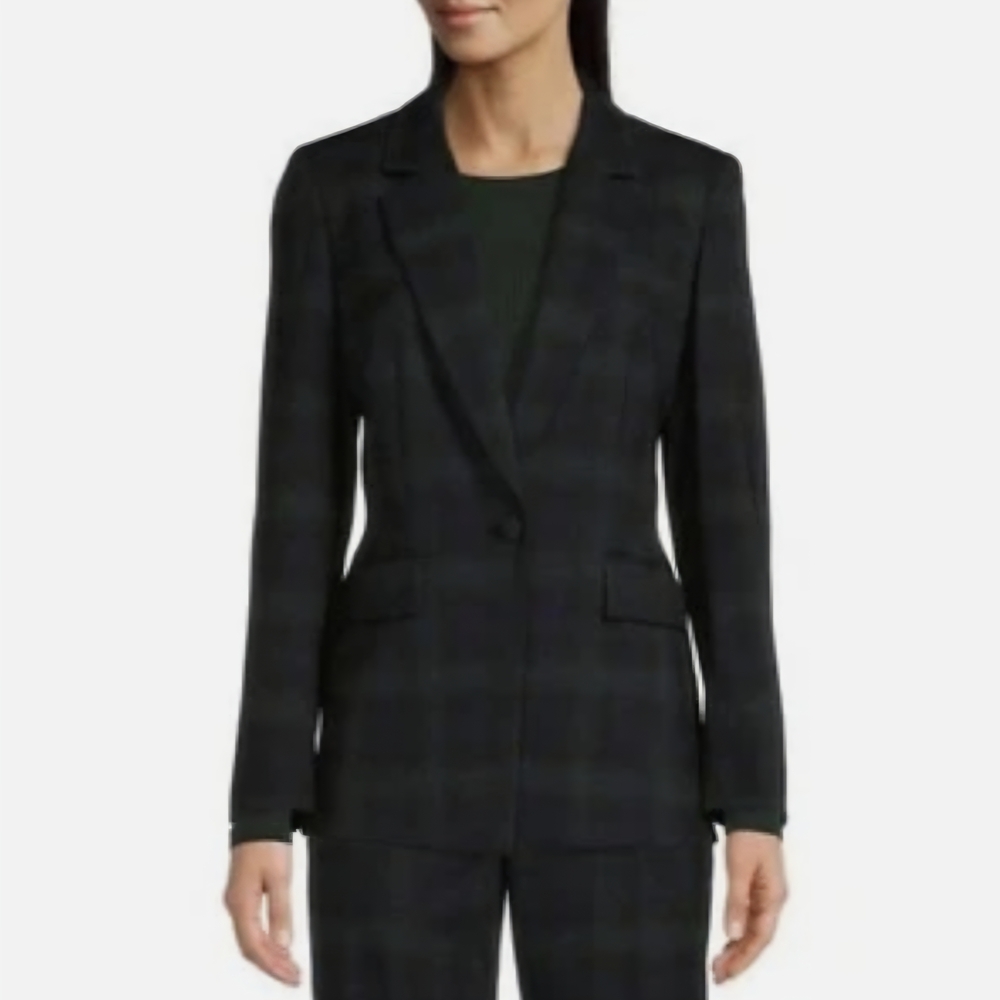 ALEX MARIE Plaid Tailored Blazer | 4 | Navy Green | Preppy Quiet Luxury